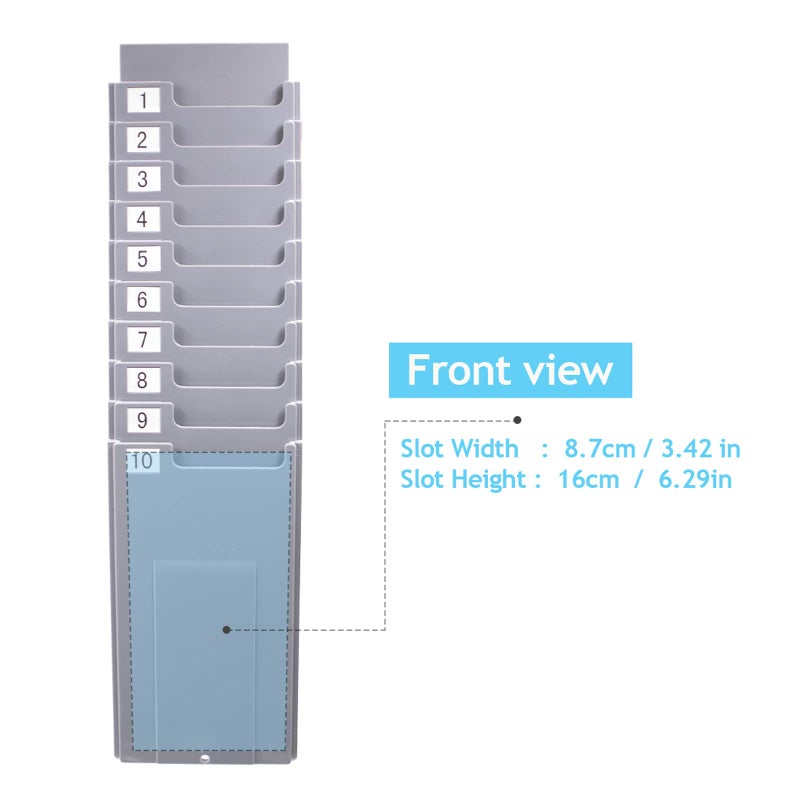 NADAMOO Time Cards Rack Retractable Time Card Holder with 10-Pocket,Plastic Wall Mounted Cards Holder Compatible with Time Card Machine Attendance Recorder Punch Clock for Office, Gray - Image 3